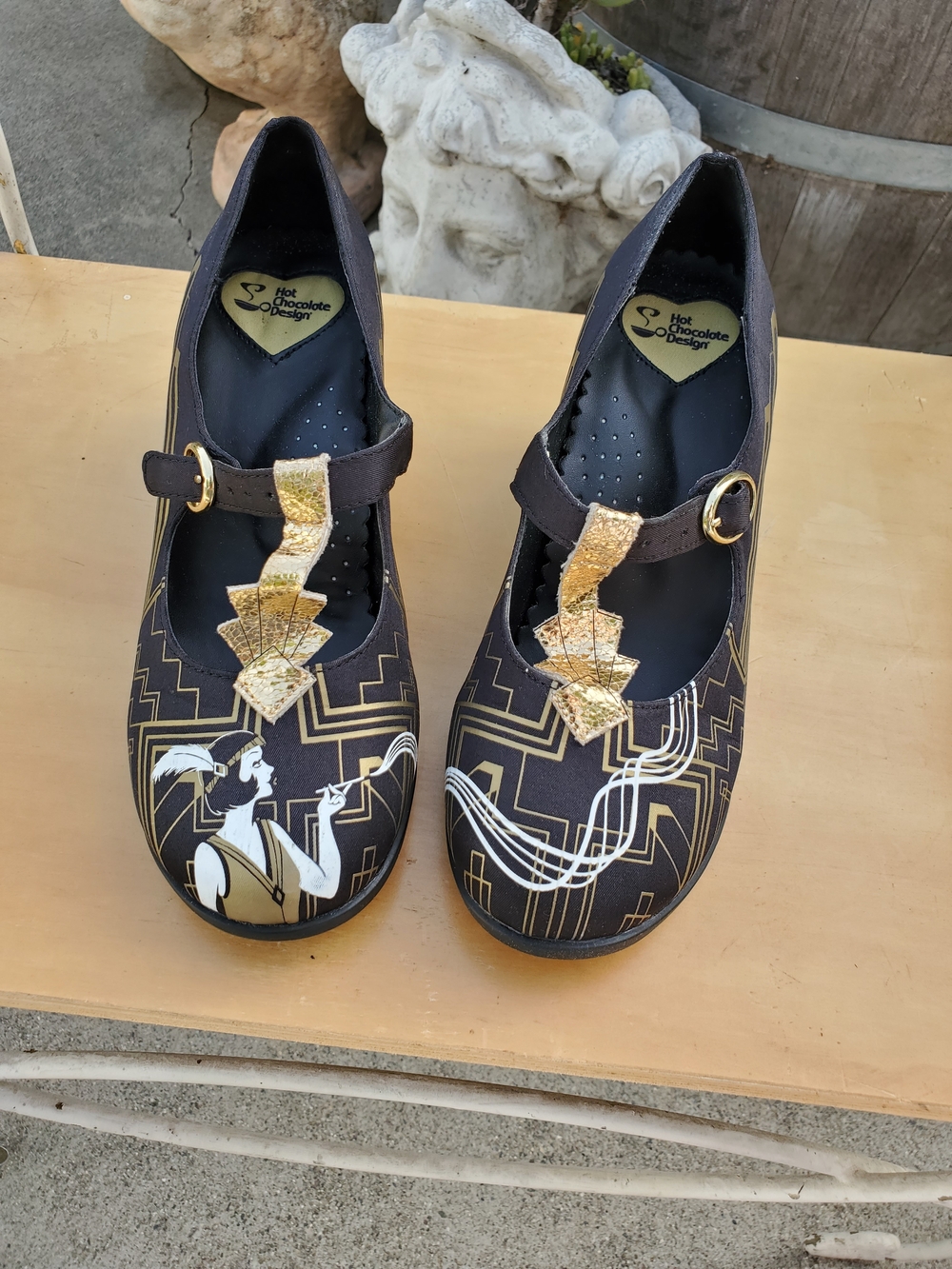 Art Deco Black & Gold Mary Jane Heels